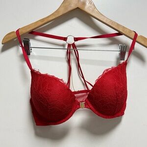 Victoria's Secret Red Lace Strappy Bra push-up/ push-up Size 32D